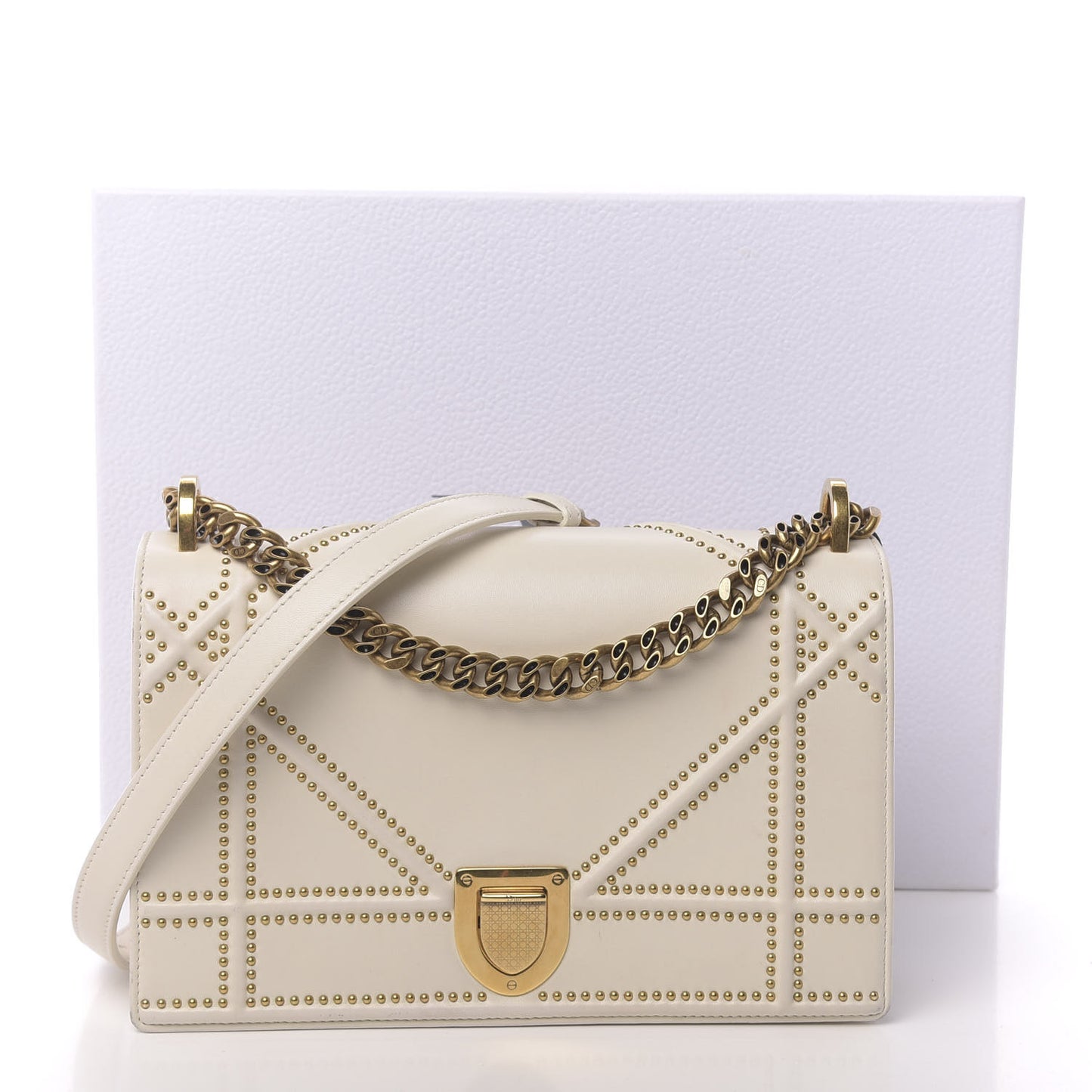 Lambskin Studded Medium Diorama Flap Bag Latte