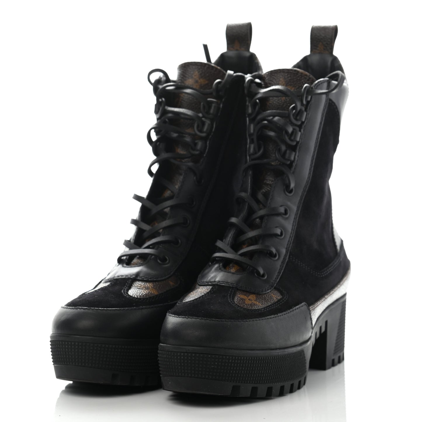 Suede Calfskin Monogram Laureate Platform Desert Boots 39 Black