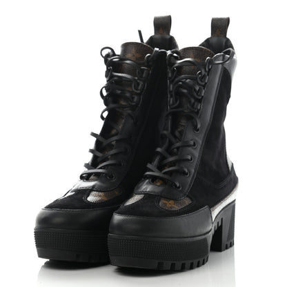 Louis Vuitton Suede Calfskin Monogram Laureate Platform Desert Boots 39 Black 3 of 11