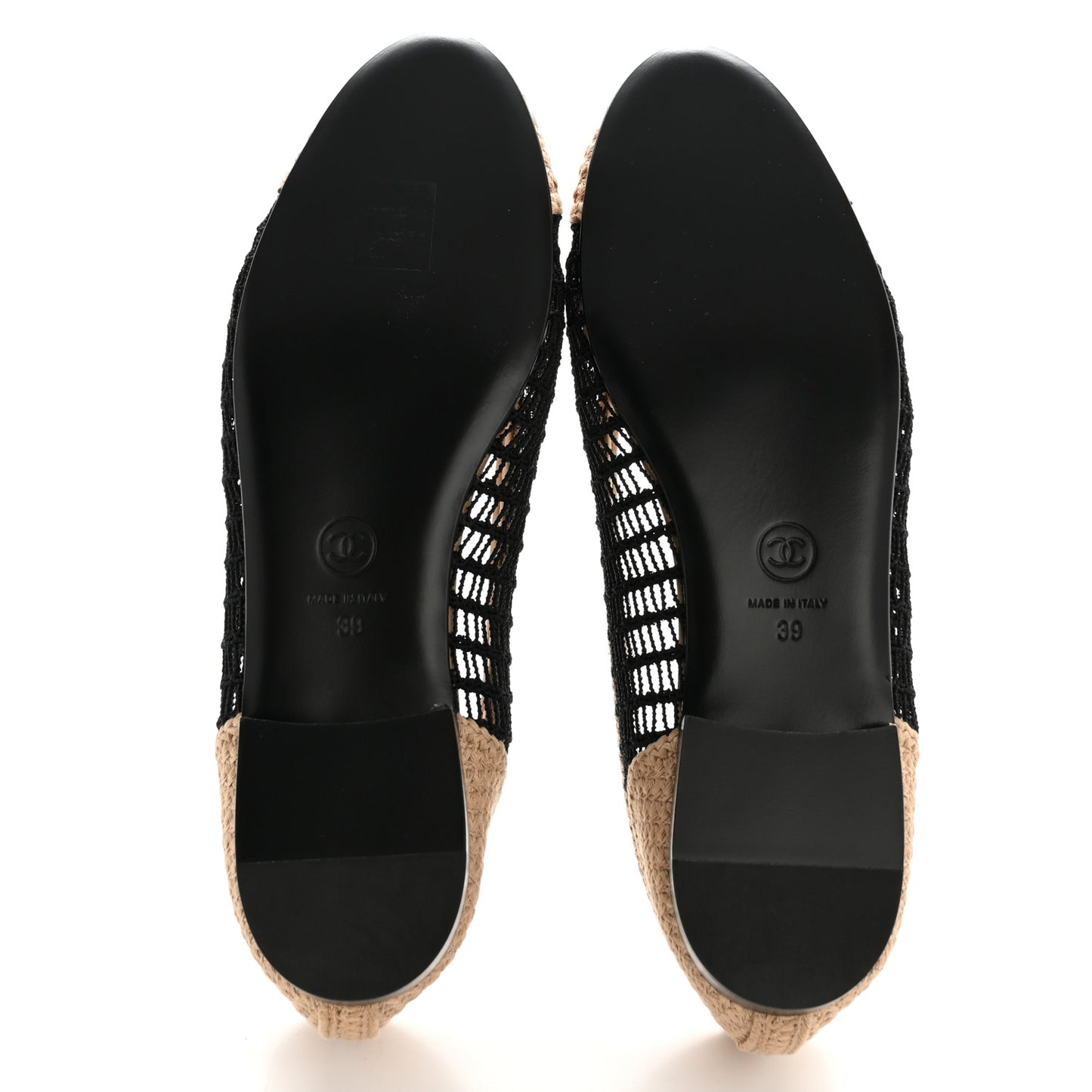 Raffia Cap Toe Ballerina Flats 39 Black Beige