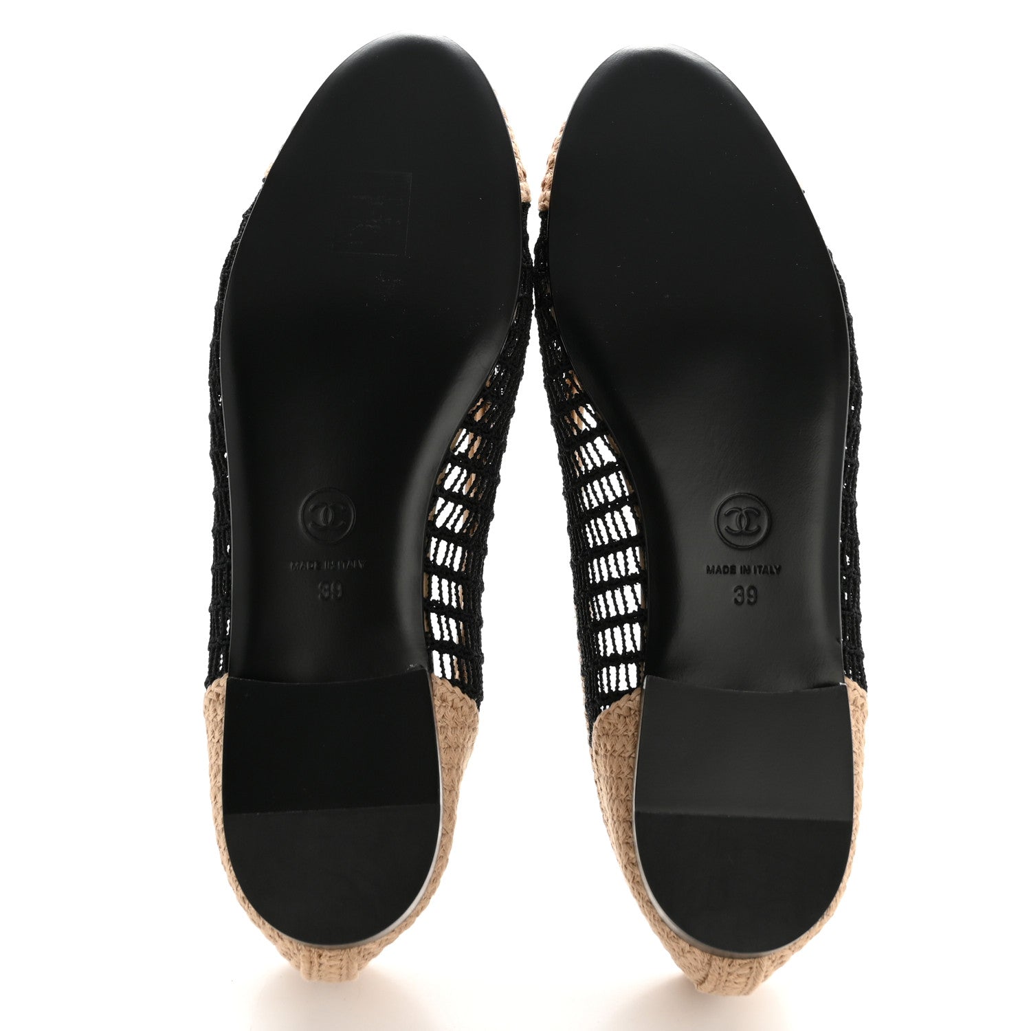 Chanel Raffia Cap Toe Ballerina Flats 39 Black Beige 6 of 10