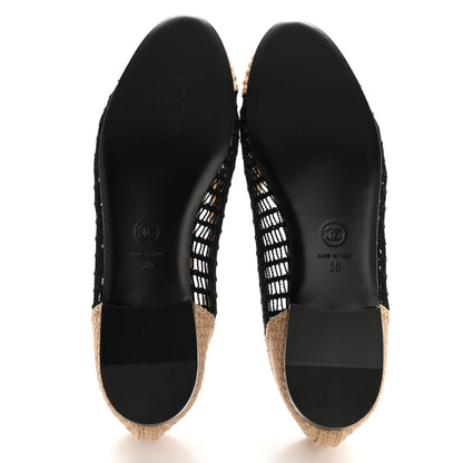 Chanel Raffia Cap Toe Ballerina Flats 39 Black Beige 6 of 10