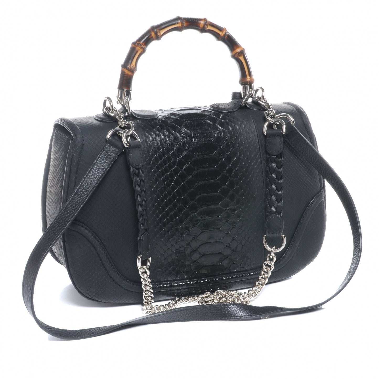 Python New Bamboo Large Top Handle Bag Black