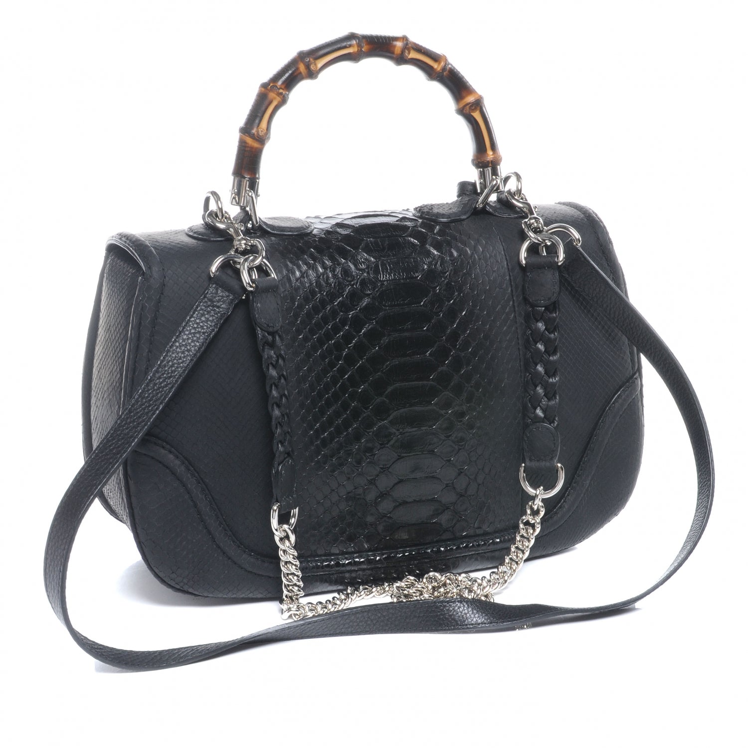 Gucci Python New Bamboo Large Top Handle Bag Black 3 of 7