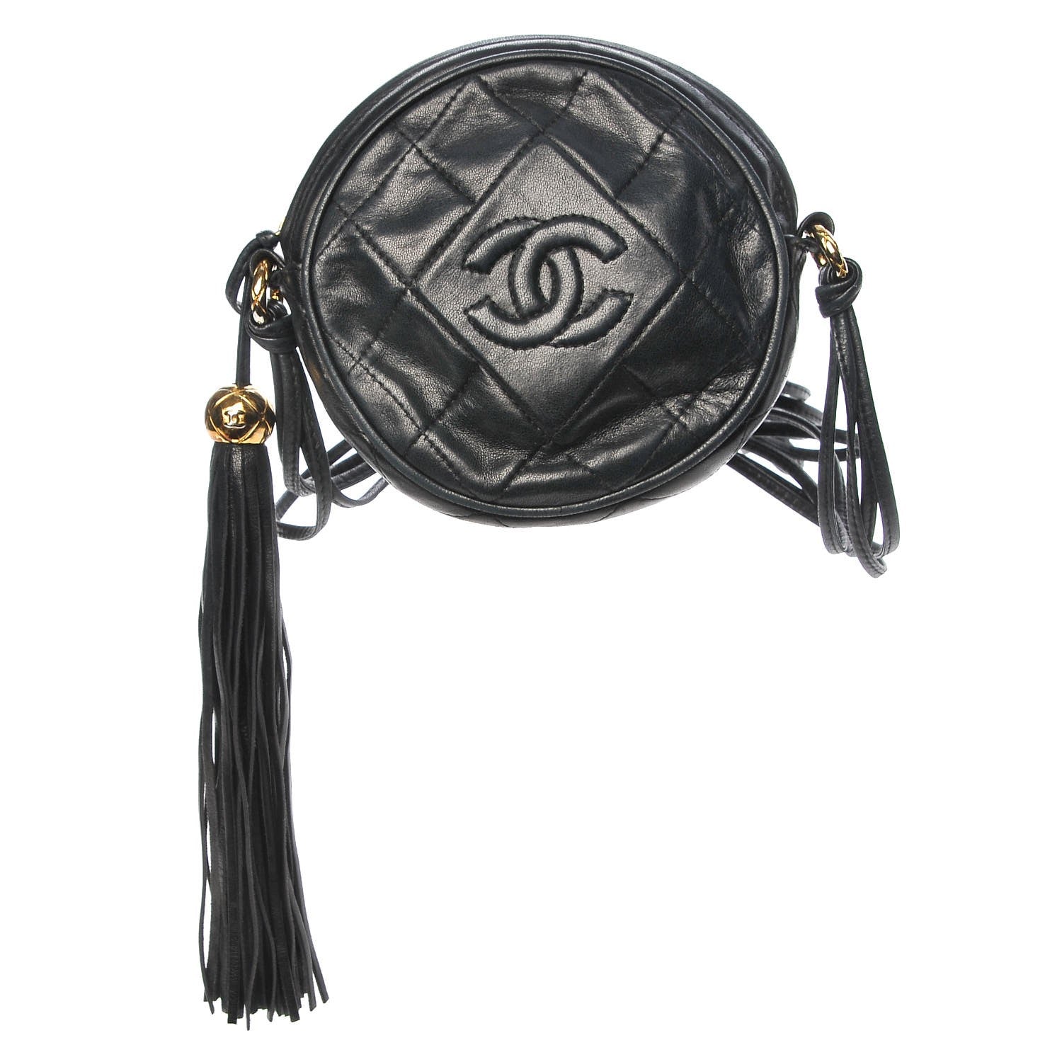 Chanel Lambskin Quilted Round Tassel Crossbody Bag Black 1 of 9