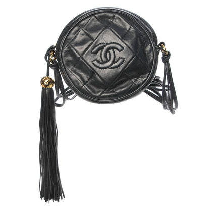 Chanel Lambskin Quilted Round Tassel Crossbody Bag Black 1 of 9