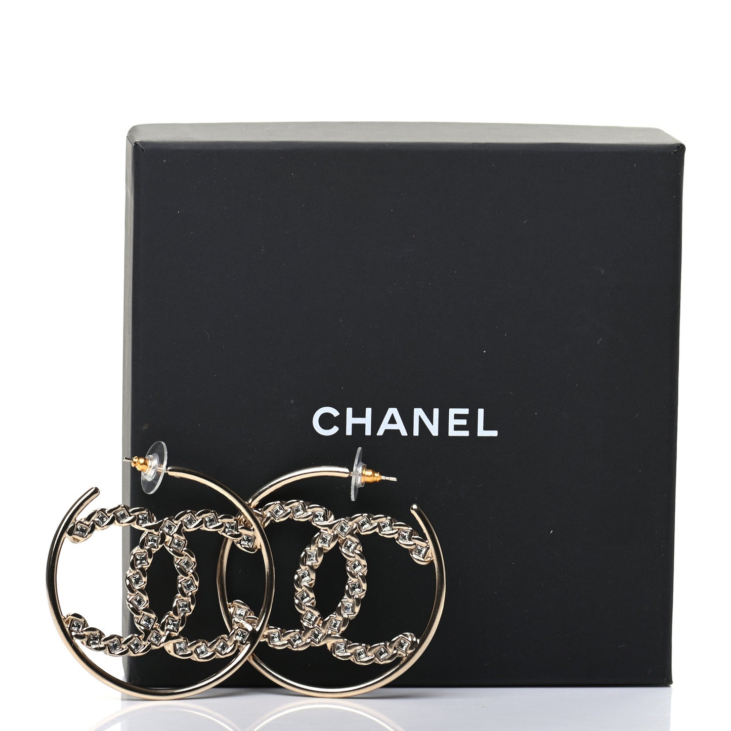 Crystal High Society CC Hoop Earrings Gold