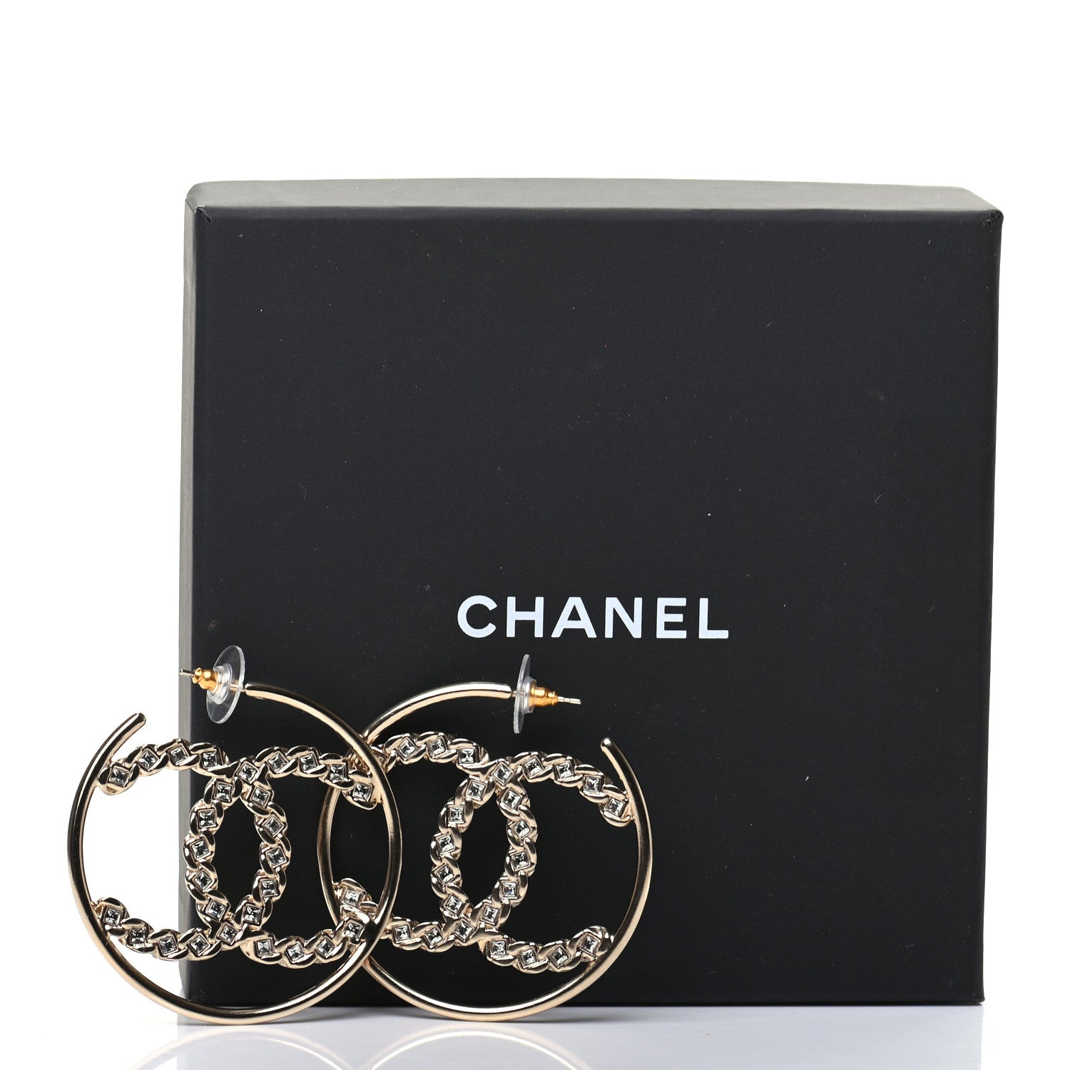 Chanel Crystal High Society CC Hoop Earrings Gold 5 of 5