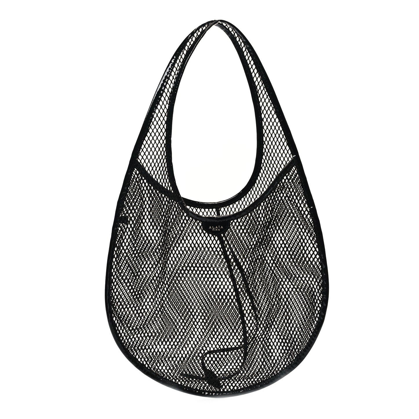 Fishnet Patent Calfskin Medium One Piece Bag Black