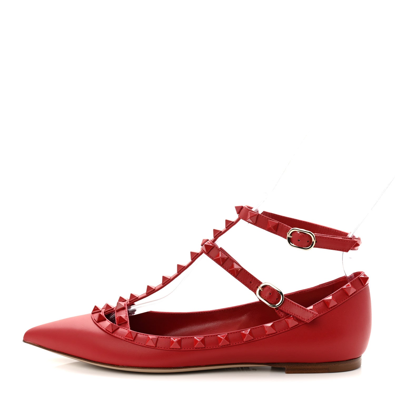 Valentino Garavani Calfskin Monochrome Rockstud Cage Ballerina Flats 38 Rosso Valentino 1 of 11