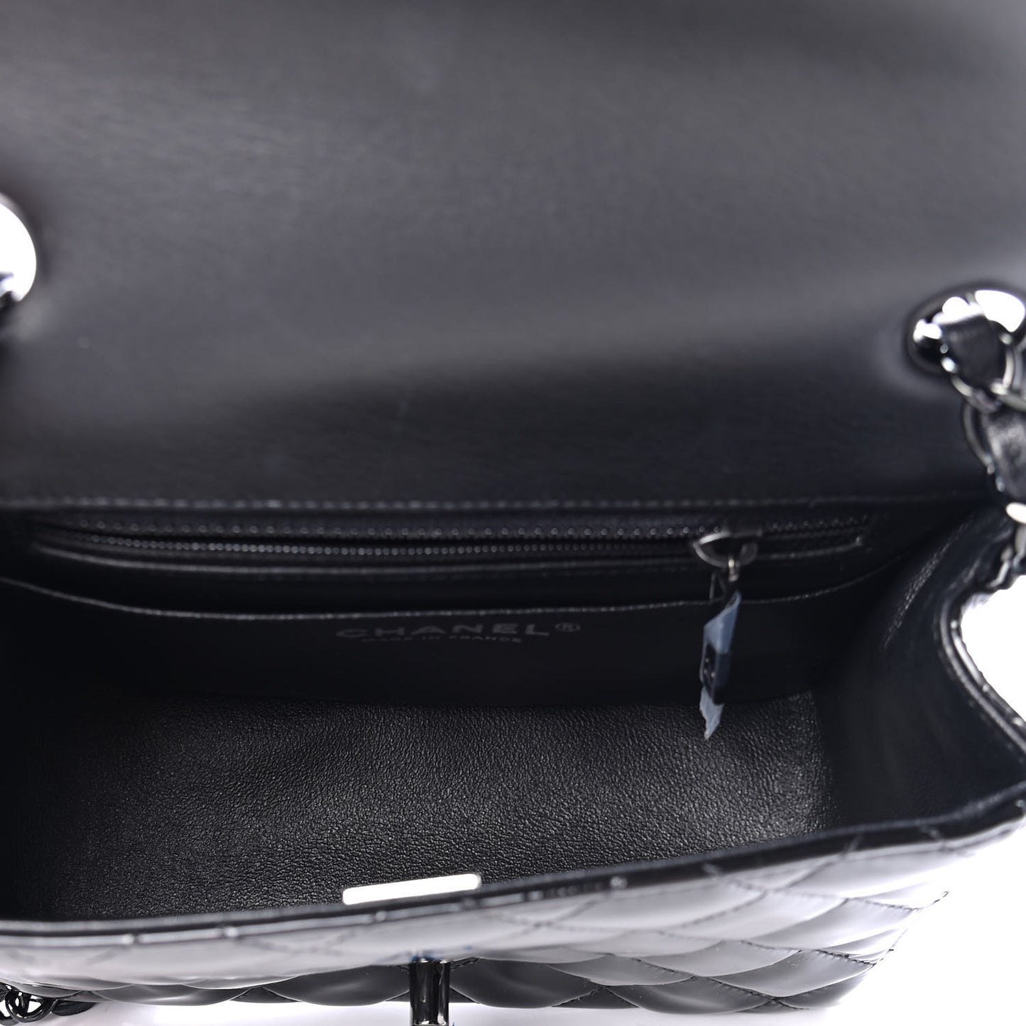 Patent Calfskin Quilted Mini Square Flap So Black