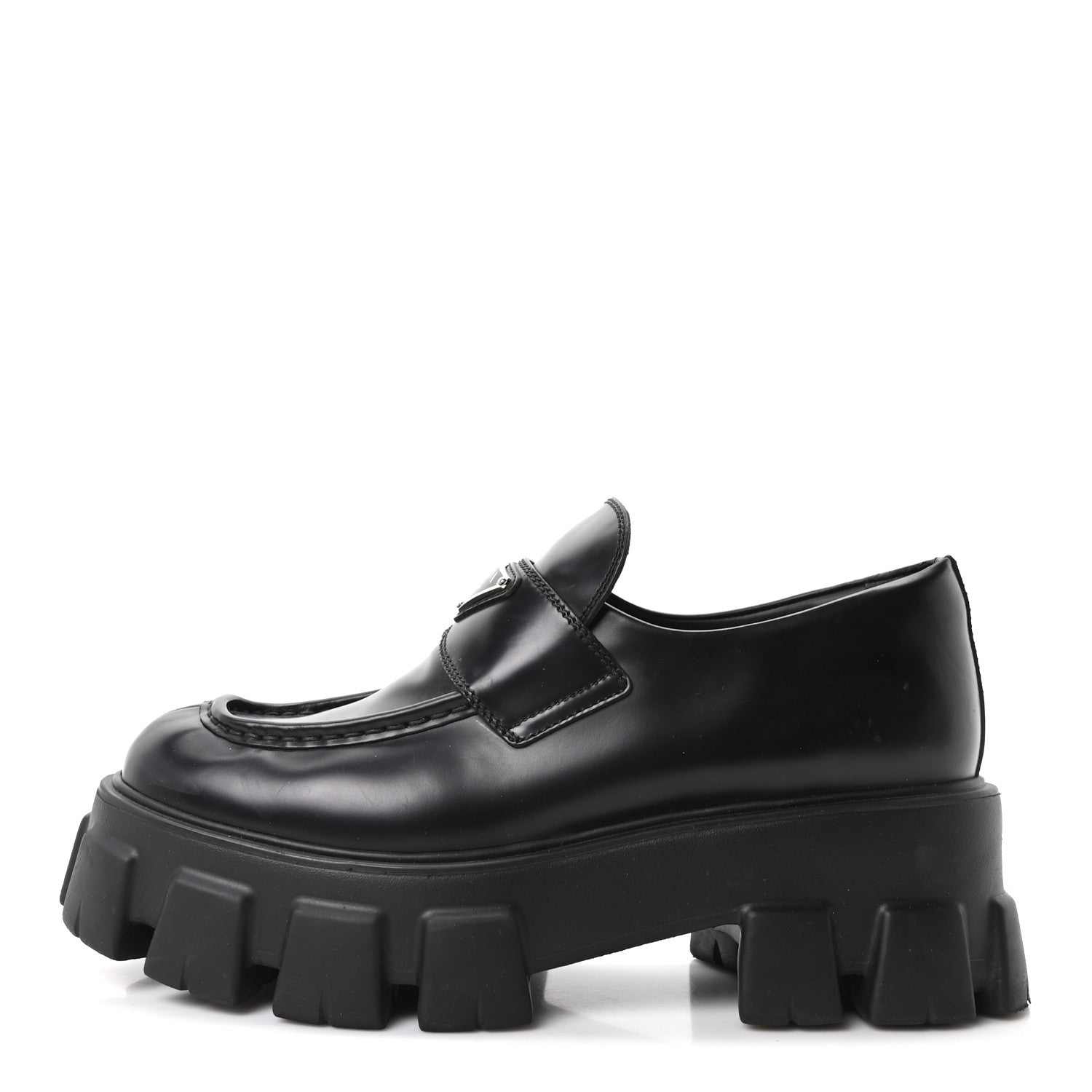 Prada Spazzolato Rois Metal Triangle Logo Monolith 55mm Loafers 40 Black 1 of 9