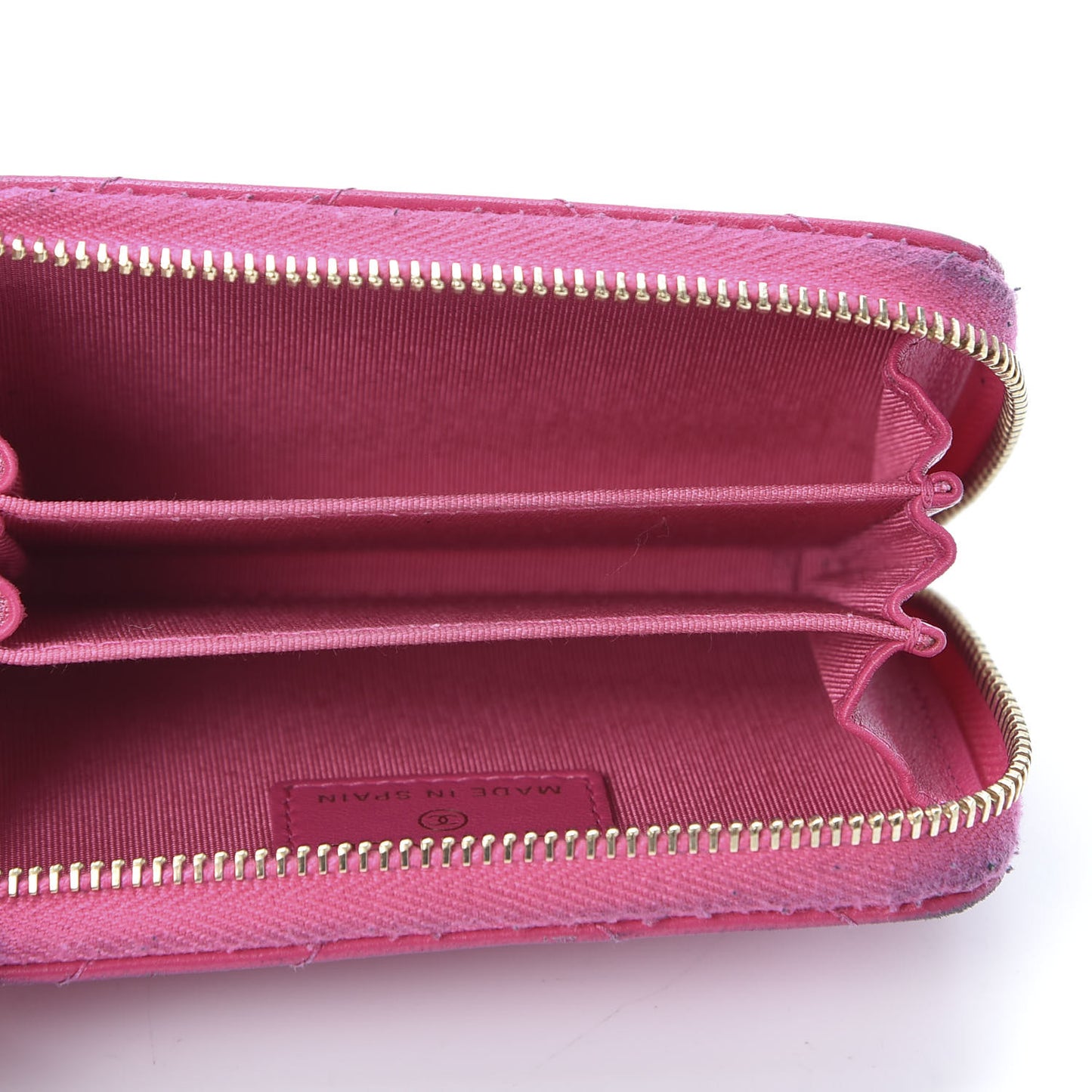 Lambskin Chevron Quilted Zip Around Coin Purse Pink