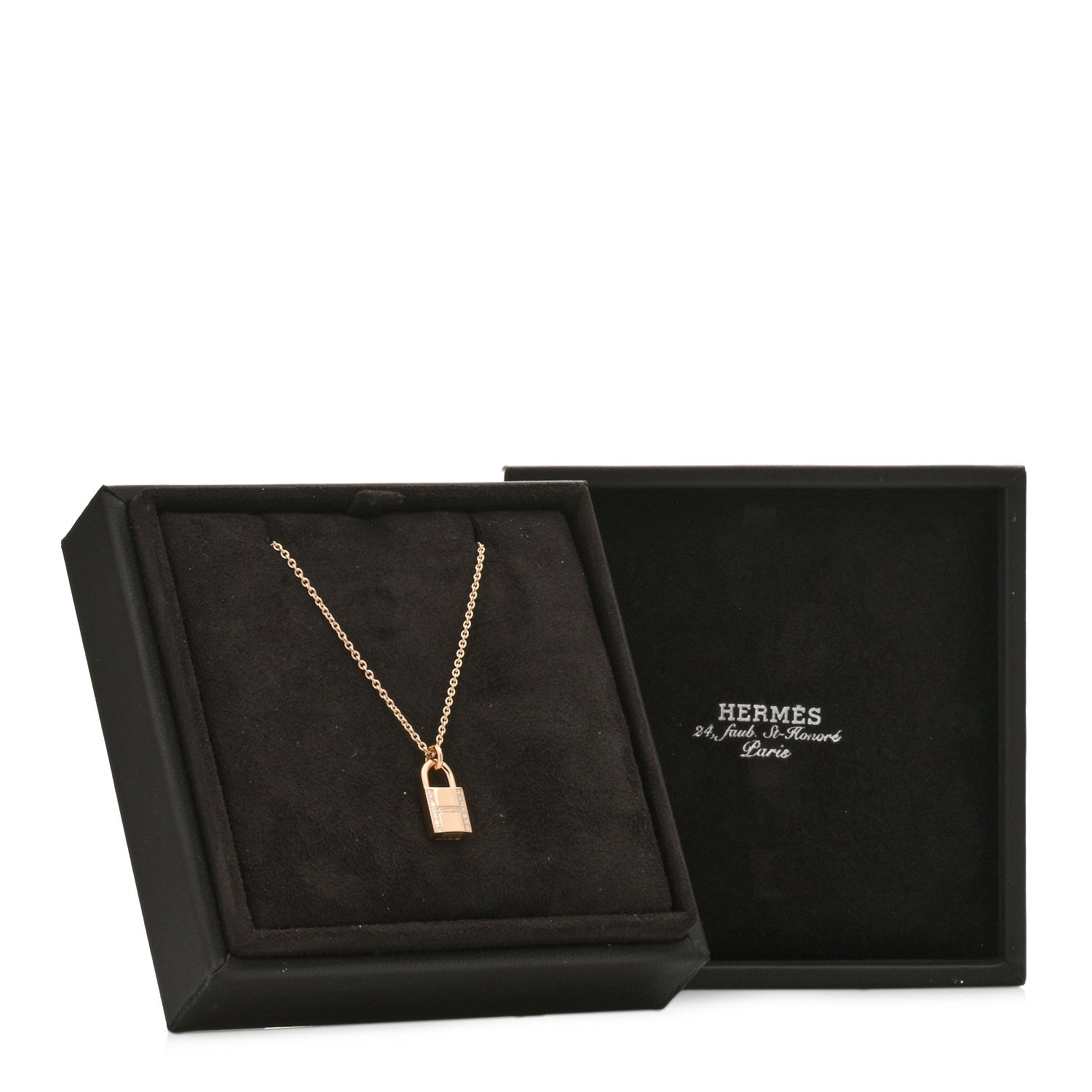 Hermes 18K Rose Gold Diamond Amulettes Cadenas Pendant Necklace 4 of 4