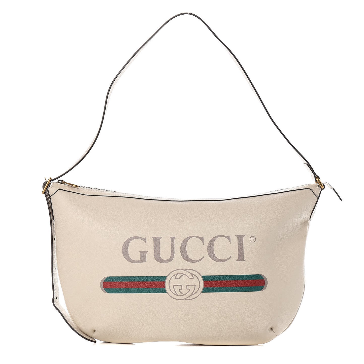Grained Calfskin Logo Half Moon Hobo White