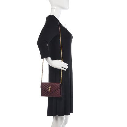Saint Laurent Grain De Poudre Matelasse Chevron Monogram Envelope Chain Wallet Rouge Legion 2 of 9