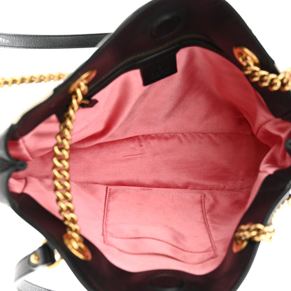 Gucci Calfskin Matelasse Medium GG Marmont Open Top Shoulder Bag Black White 5 of 12