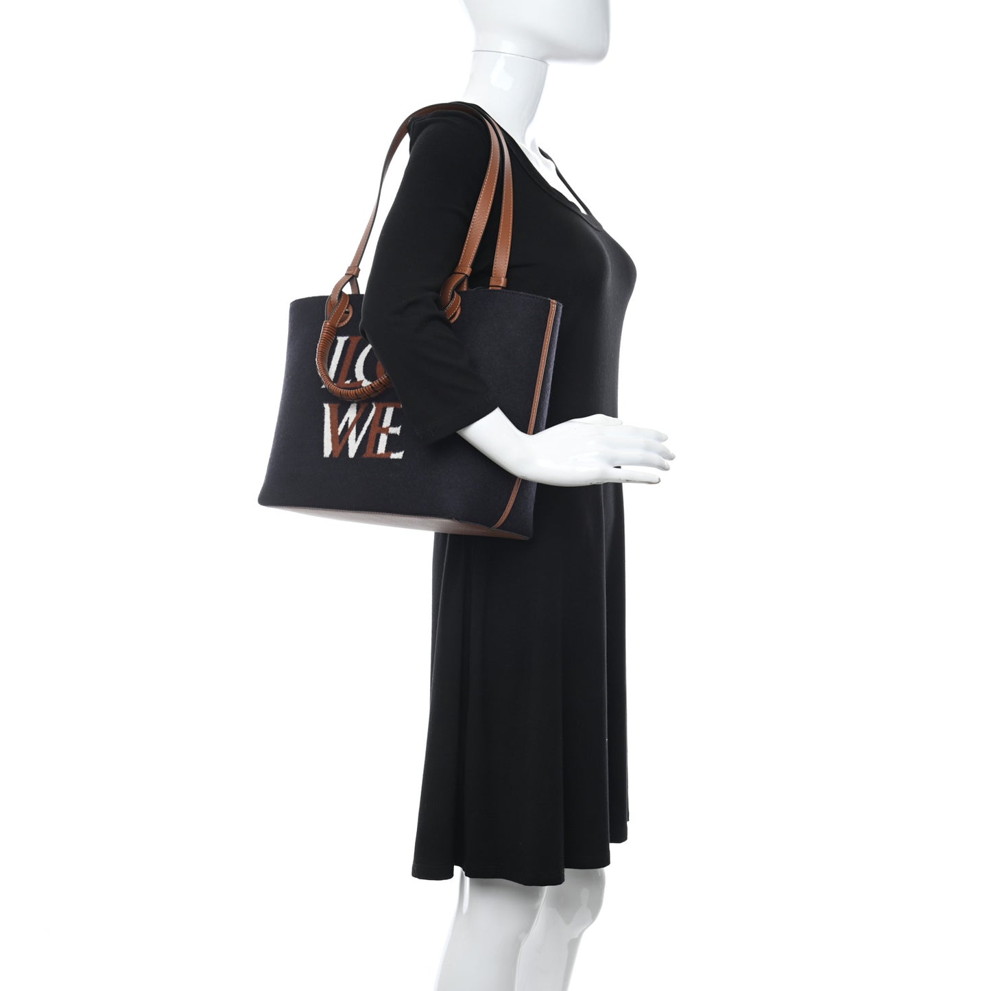 Wool Calfskin Small Love Anagram Tote Navy Tan