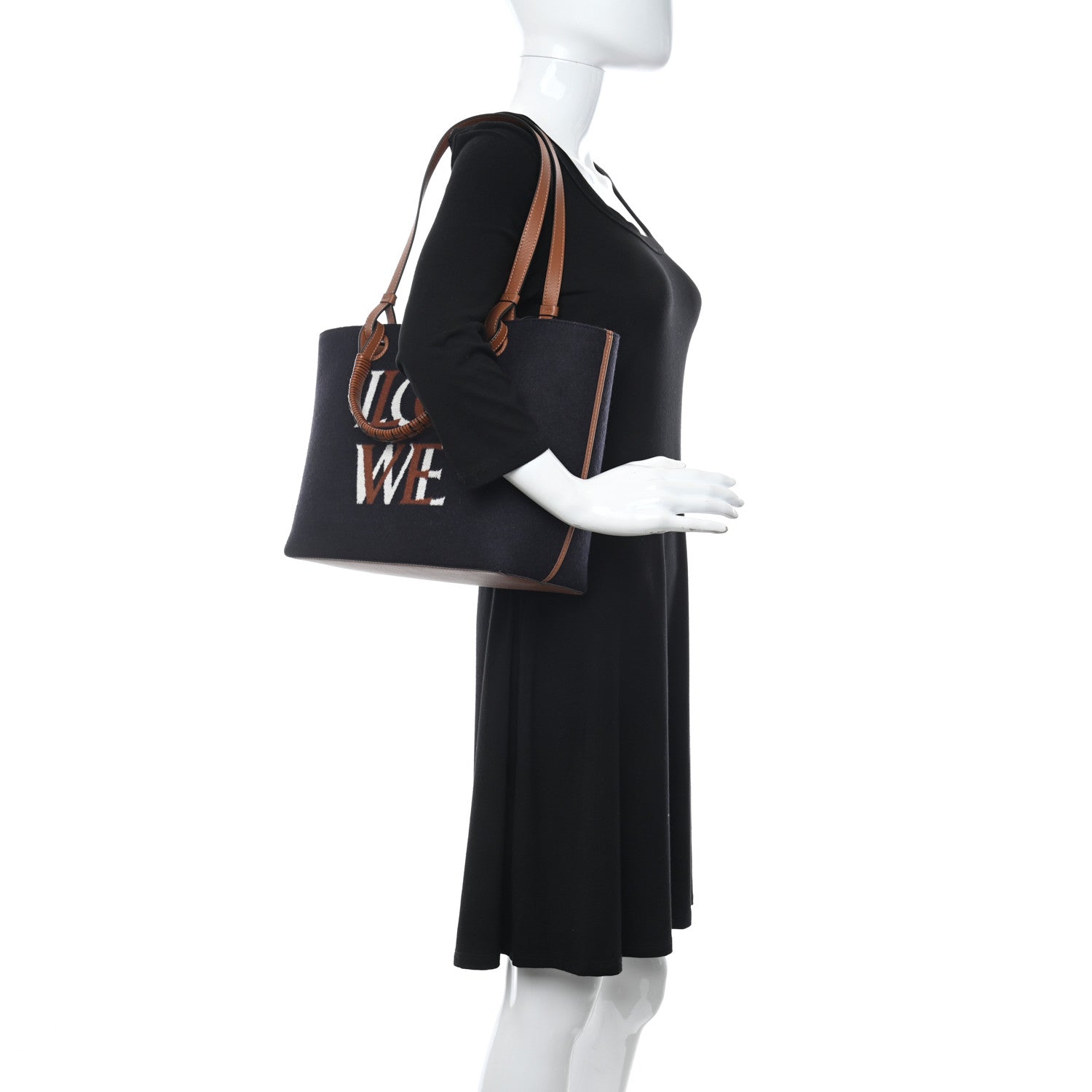 Loewe Wool Calfskin Small Love Anagram Tote Navy Tan 2 of 10