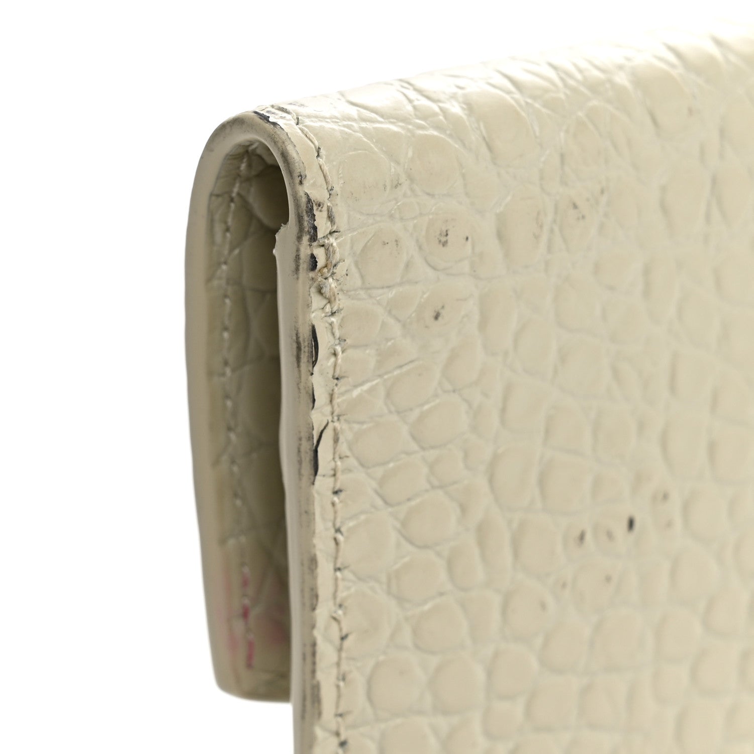 Saint Laurent Calfskin Crocodile Embossed Uptown Monogram Pouch Crema Soft 9 of 10