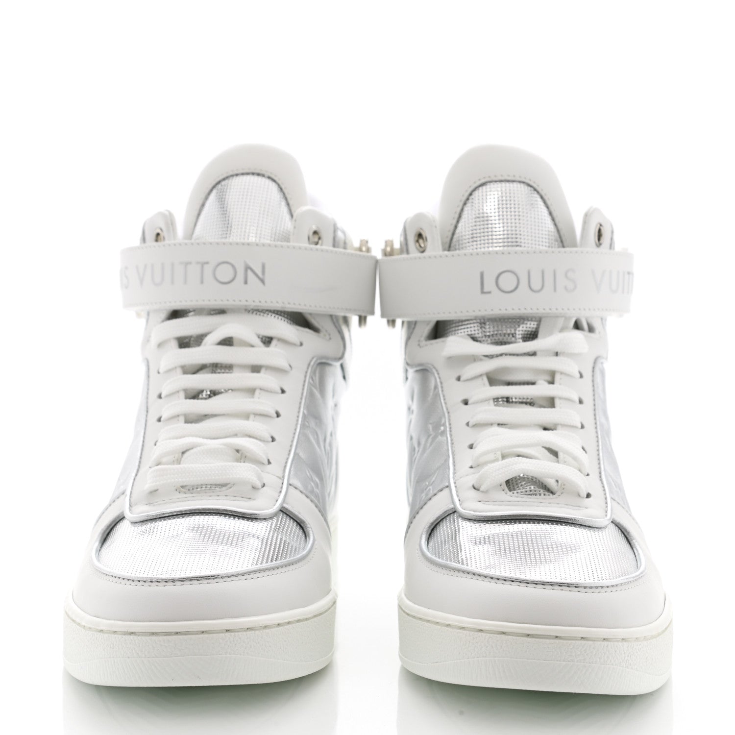 Louis Vuitton Metallic Calfskin Embossed Monogram Boombox Sneakers 36.5 White Silver 2 of 9