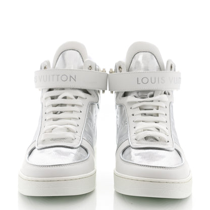 Louis Vuitton Metallic Calfskin Embossed Monogram Boombox Sneakers 36.5 White Silver 2 of 9