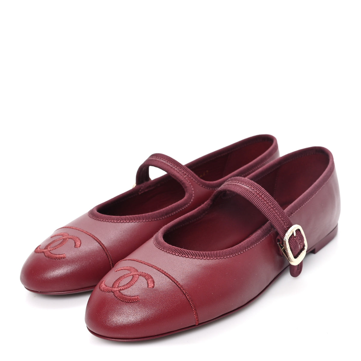 Lambskin Mary Jane Flats 39 Burgundy