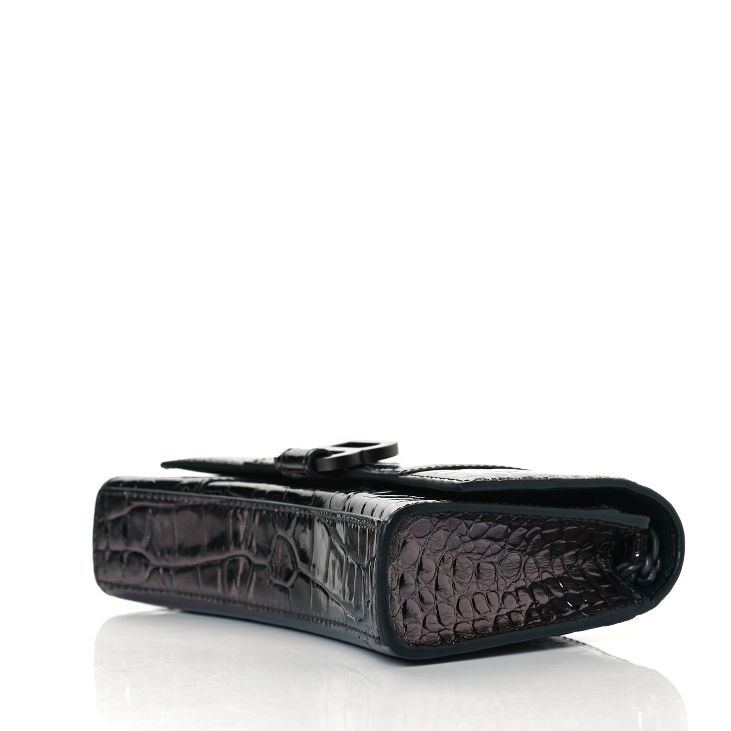 Shiny Calfskin Crocodile Embossed Hourglass Chain Bag Gunmetal