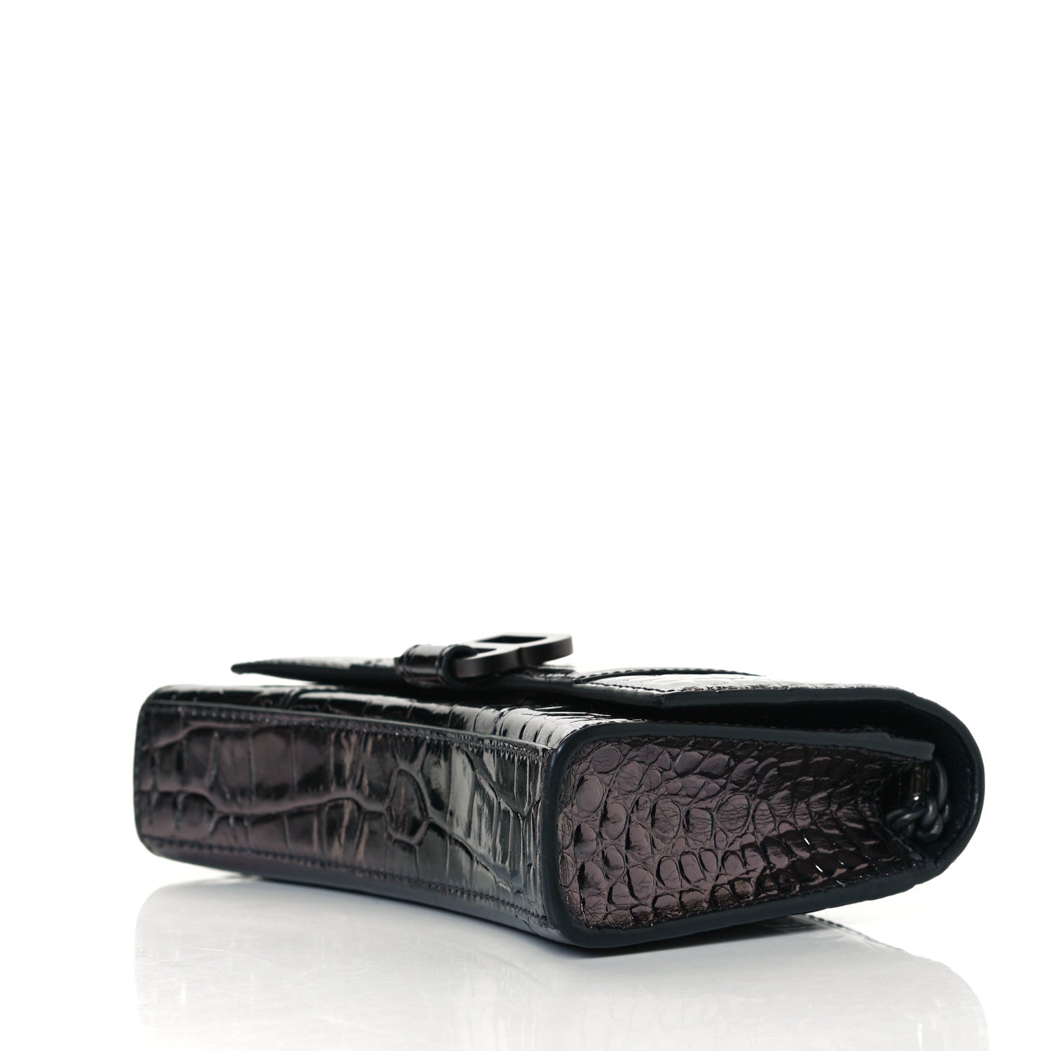 Balenciaga Shiny Calfskin Crocodile Embossed Hourglass Chain Bag Gunmetal 5 of 7