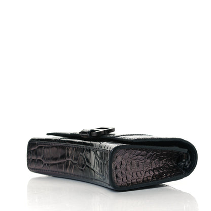 Balenciaga Shiny Calfskin Crocodile Embossed Hourglass Chain Bag Gunmetal 5 of 7