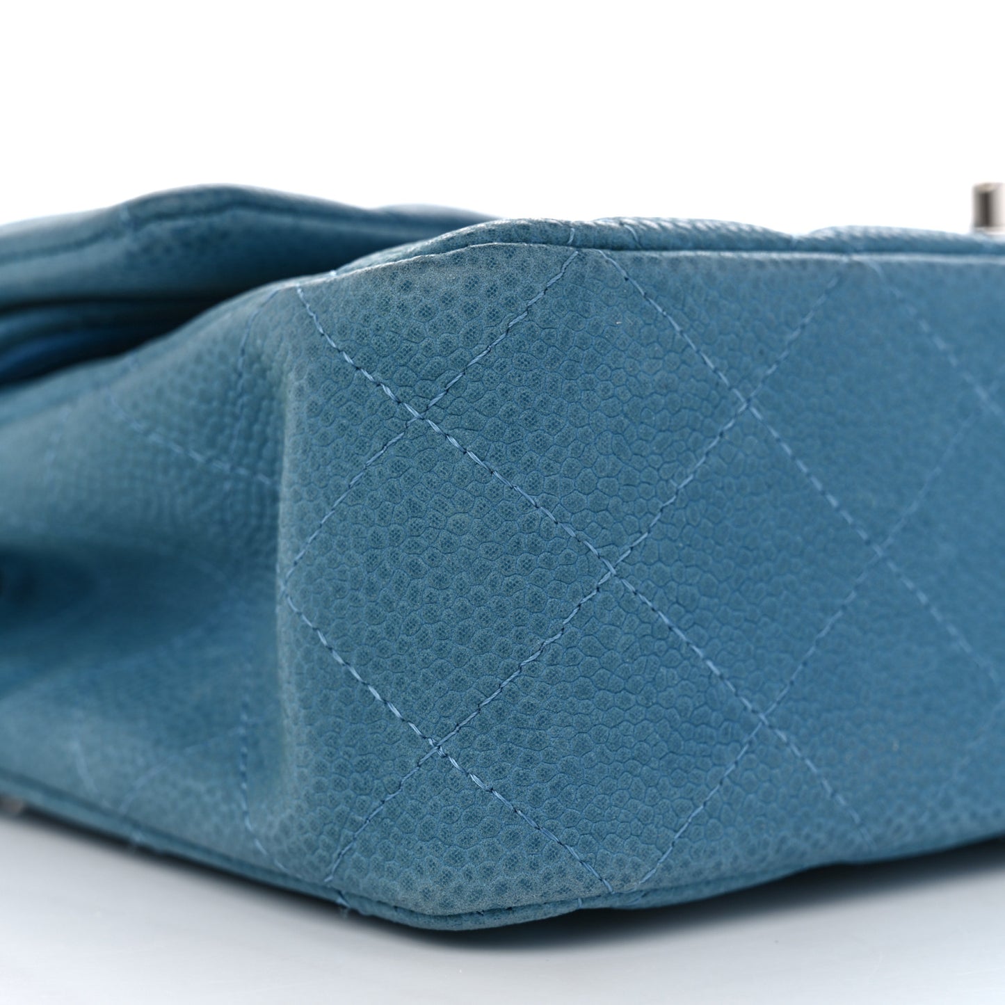 Iridescent Caviar Quilted Medium Double Flap Turquoise