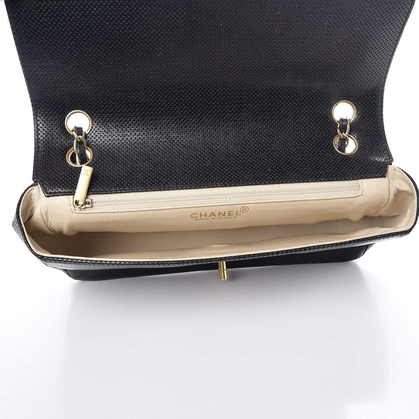 Lambskin Perforated Medium Single Flap Bag Black White