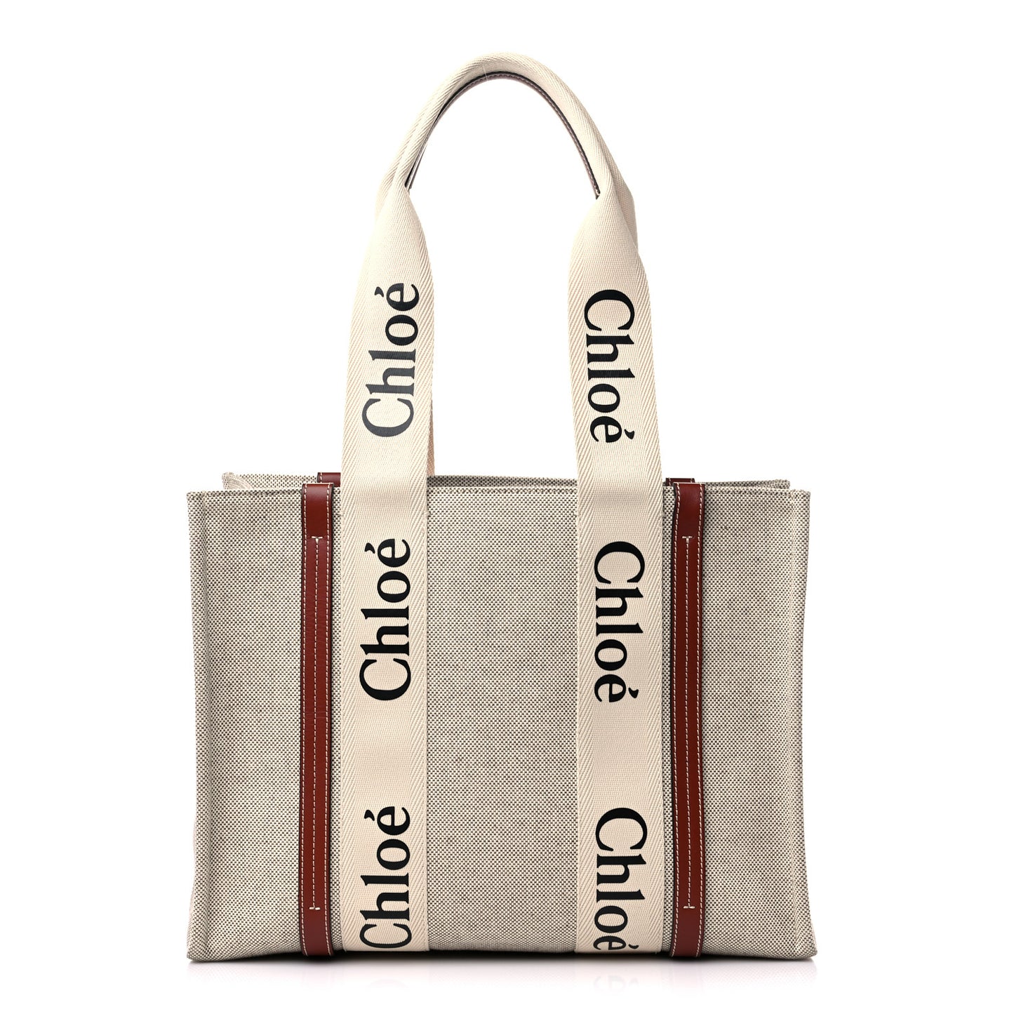 Cotton Calfskin Medium Woody Ribbon Tote White Brown