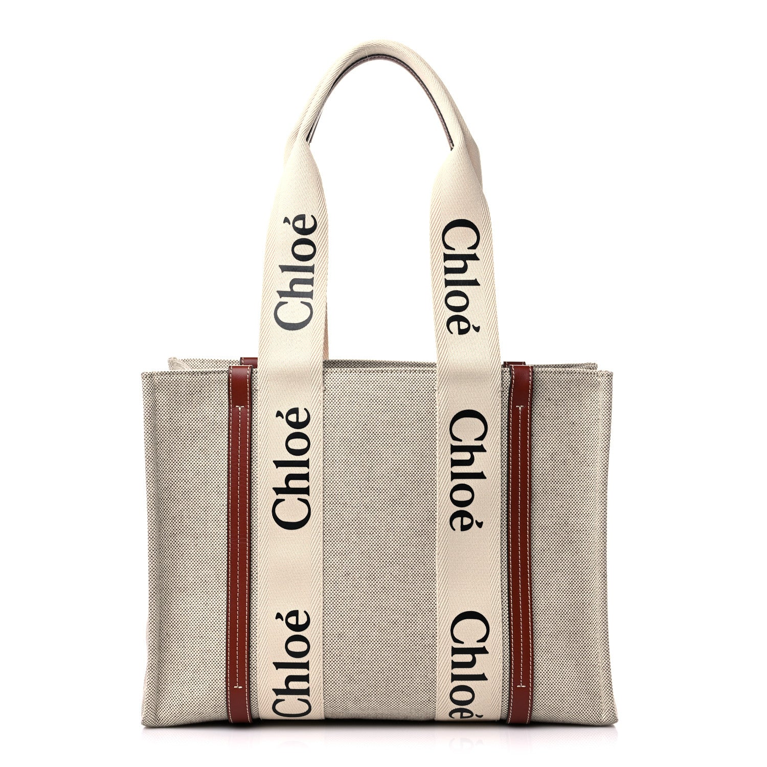 Chloe Cotton Calfskin Medium Woody Ribbon Tote White Brown 1 of 10