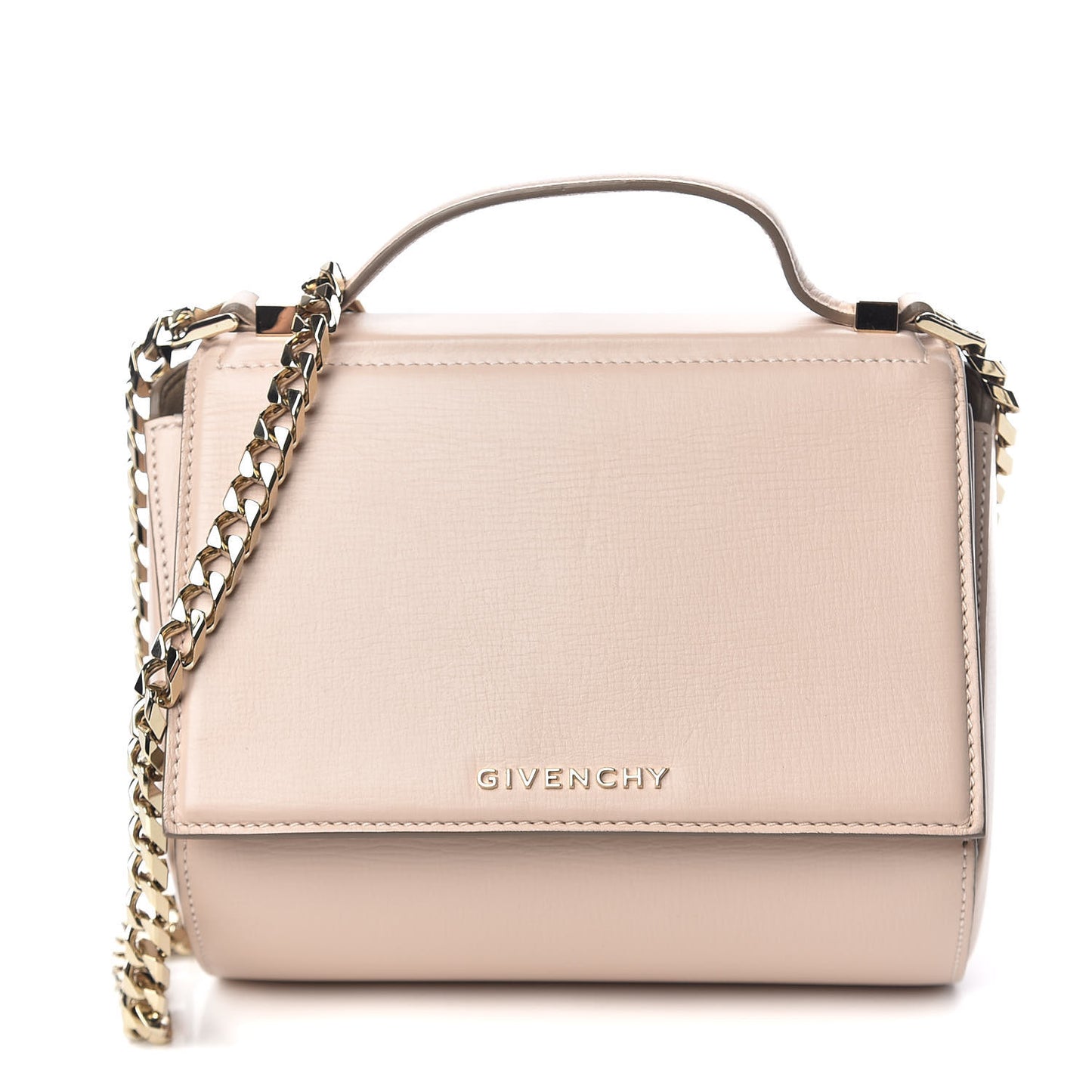 Textured Calfskin Mini Pandora Box Chain Crossbody Bag Nude Pink