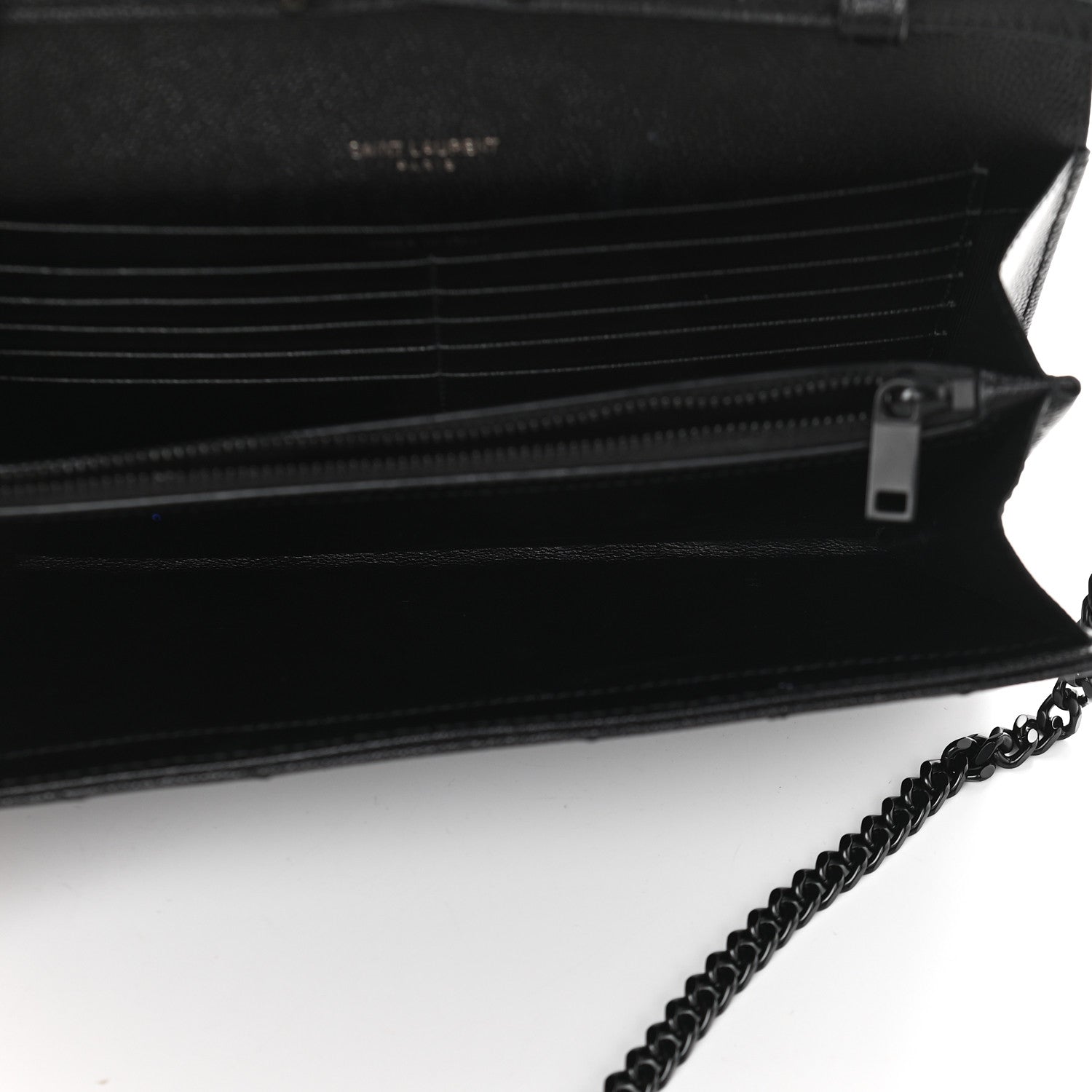 Saint Laurent Grain De Poudre Matelasse Chevron Monogram Chain Wallet Black 7 of 8