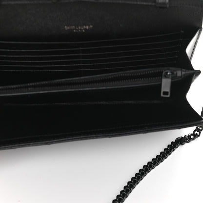Saint Laurent Grain De Poudre Matelasse Chevron Monogram Chain Wallet Black 7 of 8