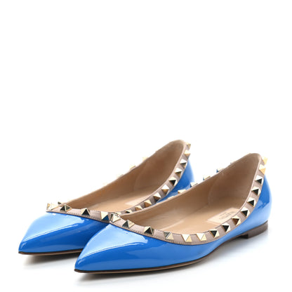 Valentino Garavani Patent Nappa Rockstud Ballerina Flats 37 Blue Fluo Poudre 2 of 8