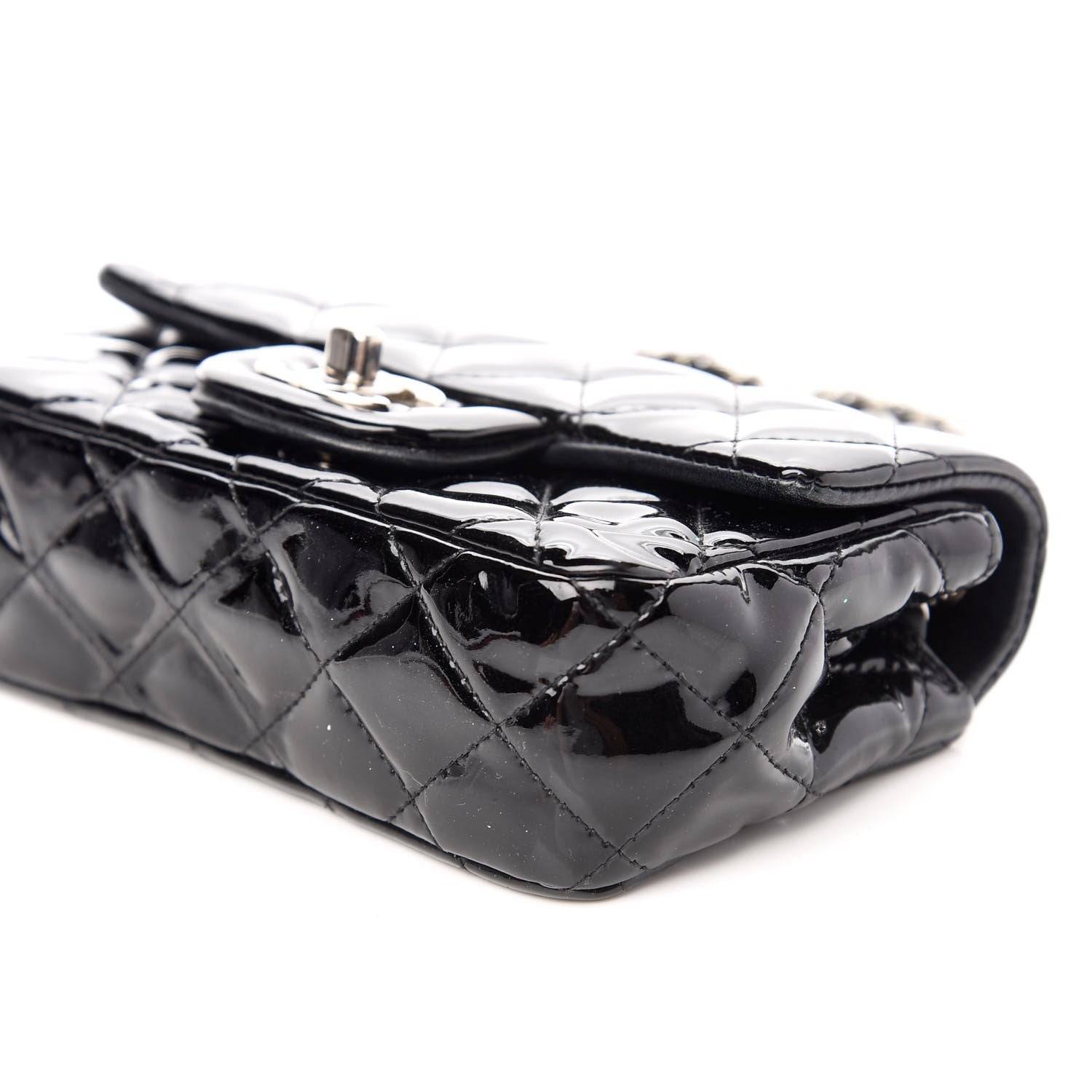 Chanel Patent Calfskin Quilted Extra Mini Rectangular Flap Black 9 of 10