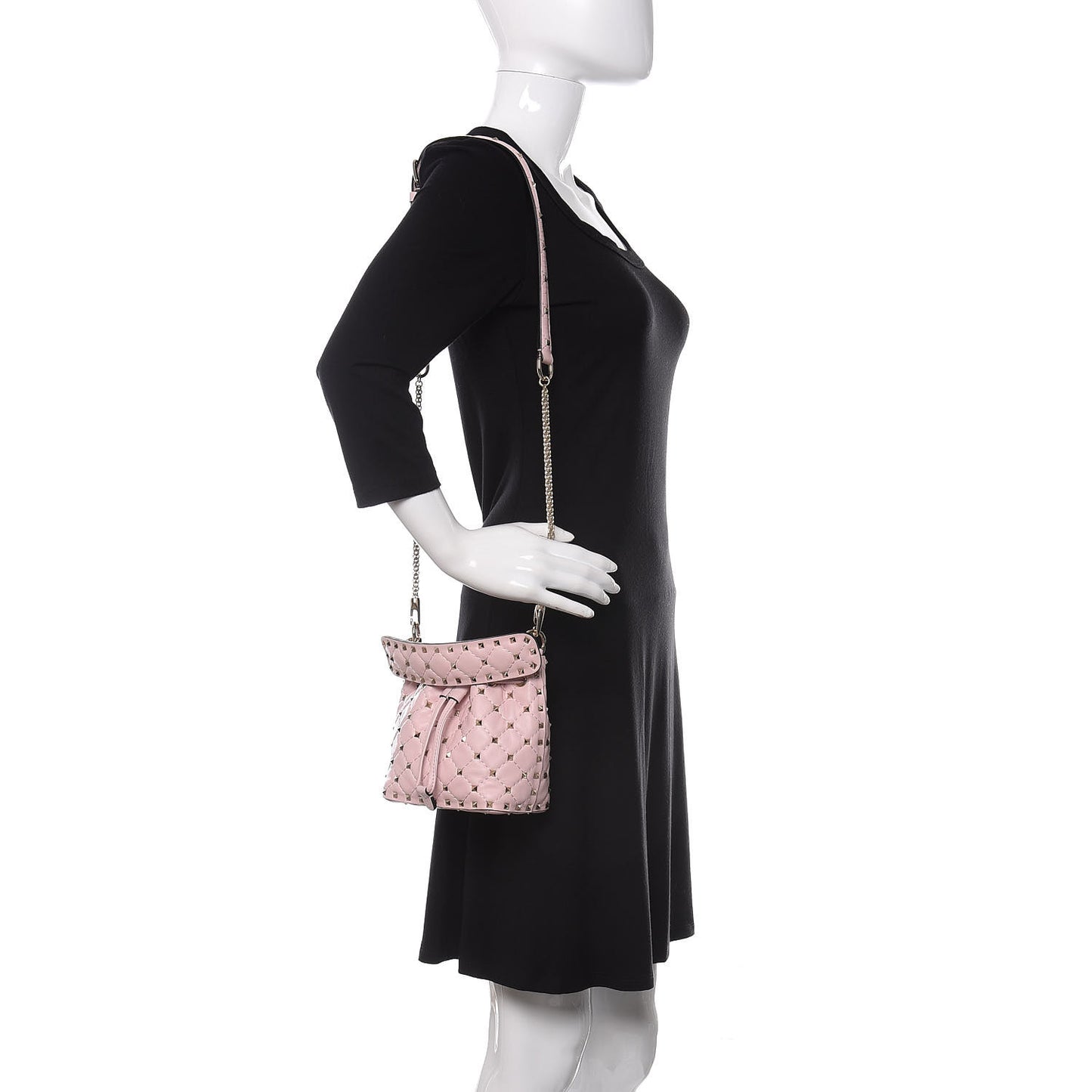 Nappa Mini Rockstud Spike Bucket Bag Rose Quartz
