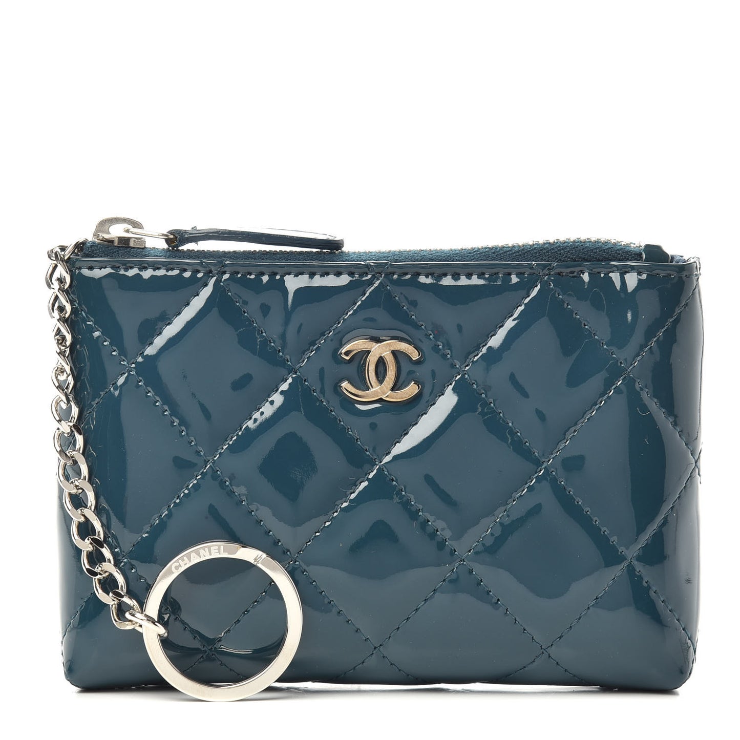 Patent Quilted Key Pouch Blue