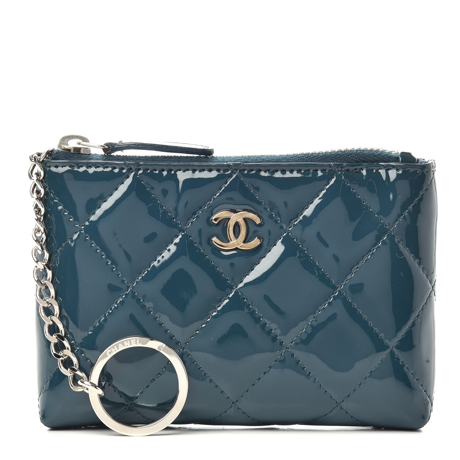 Chanel Patent Quilted Key Pouch Blue 1 of 7