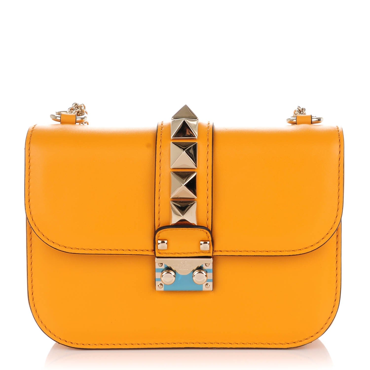 Valentino Garavani Vitello Small Glam Lock Rockstud Flap Mandarin Sorbet 1 of 7
