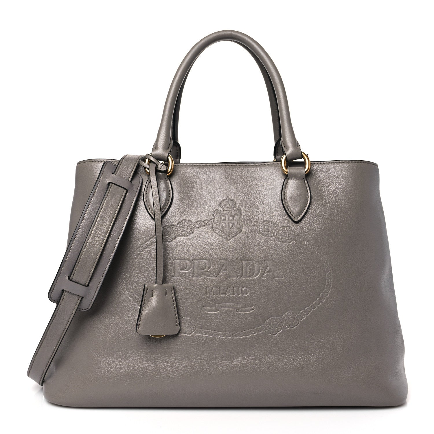 Prada Glace Calfskin Embossed Logo Tote Argilla 1 of 10