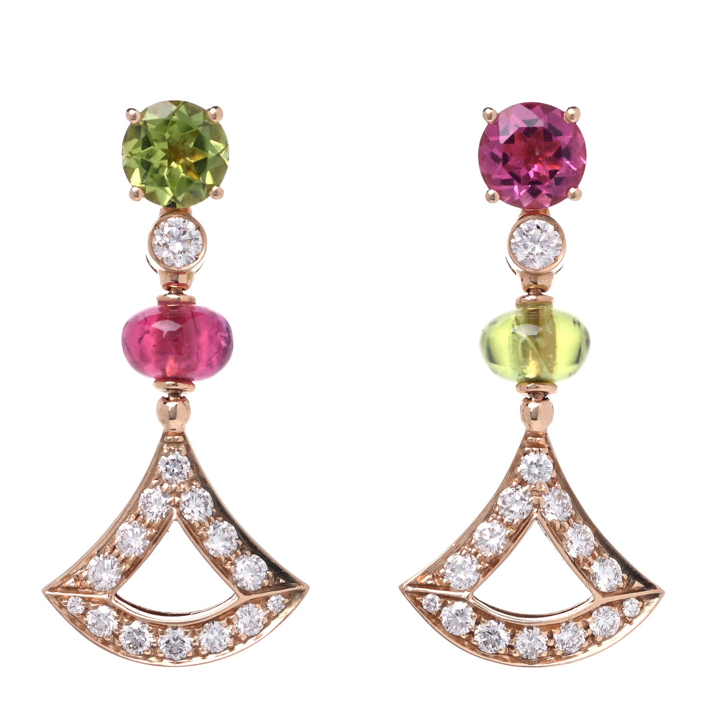 18K Rose Gold Peridot Rubellite Diamond Divas' Dream Drop Earrings