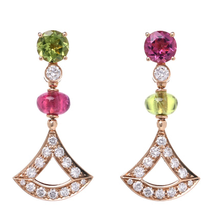 Bulgari 18K Rose Gold Peridot Rubellite Diamond Divas' Dream Drop Earrings 1 of 6