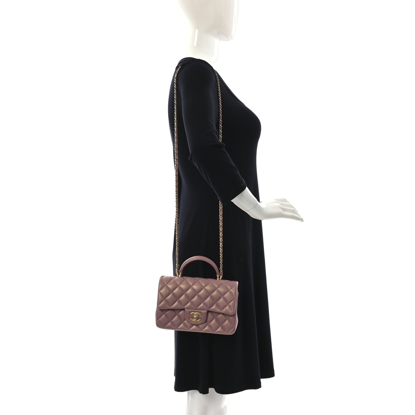 Iridescent Lambskin Quilted Mini Top Handle Rectangular Flap Pink