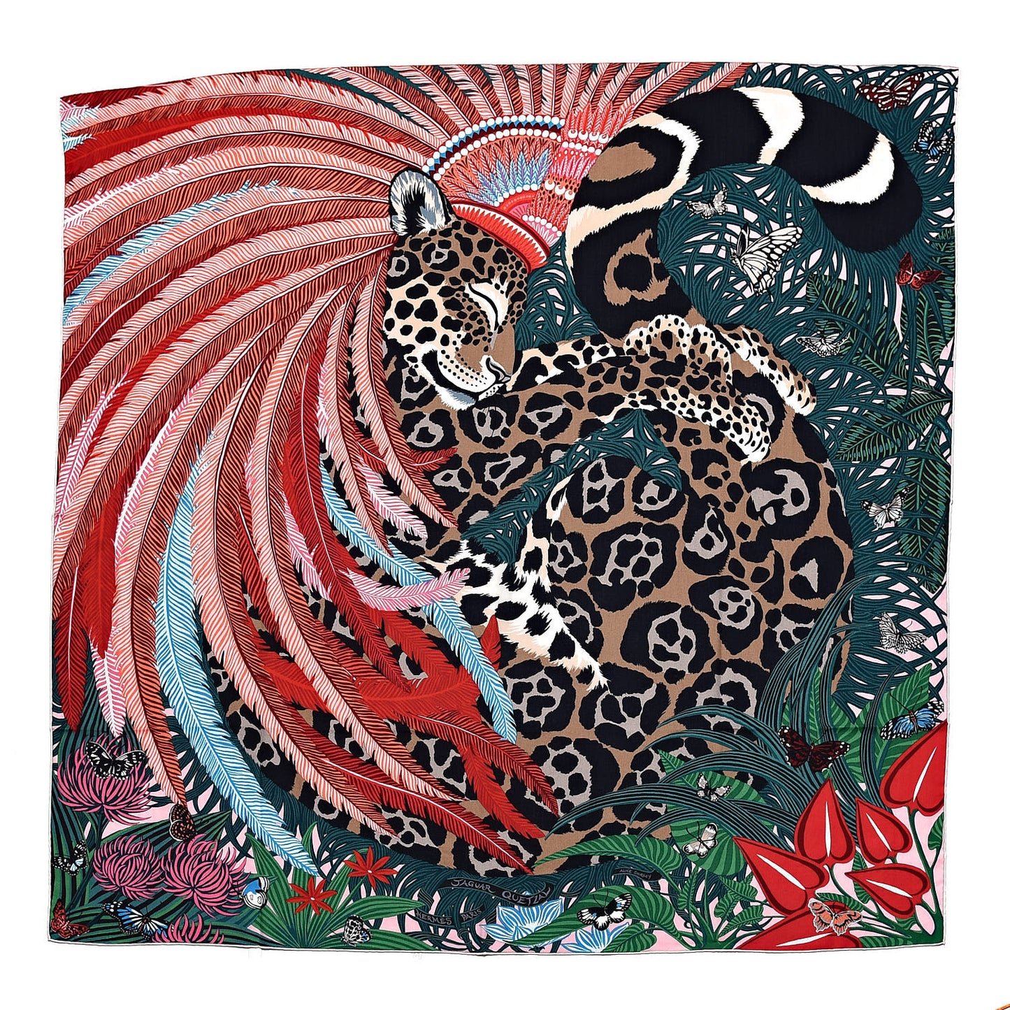 Cashmere Silk Jaguar Quetzal Shawl 140 Rose Vert Camel