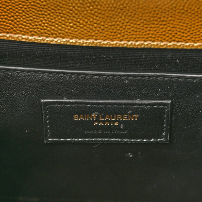 Saint Laurent Metallic Grain De Poudre Textured Mixed Matelasse Triquilt Medium Monogram Satchel Gold 6 of 9
