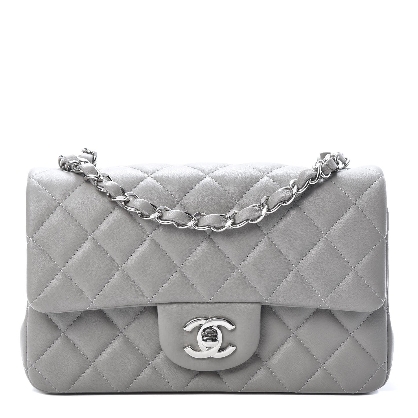 Lambskin Quilted Mini Rectangular Flap Grey